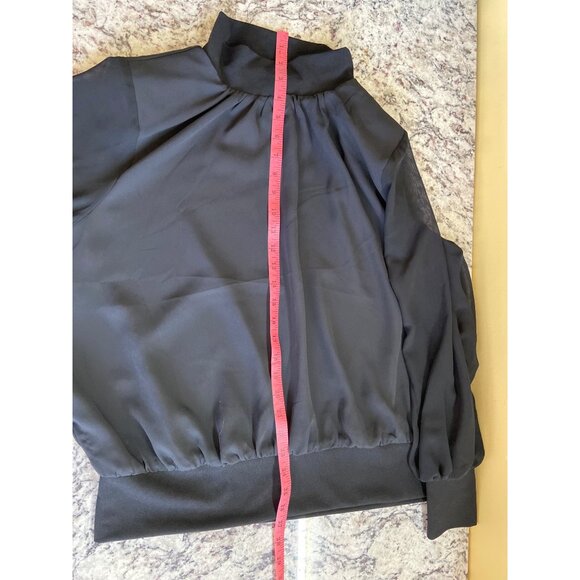 Andrew Marc New YorkWomens Blouse 1X Black Long Sleeve Sheer Pleated Corpcore - Picture 5 of 7